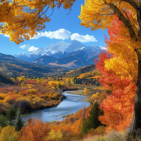 Autumnal Mountain Splendor: A serene autumnal setting where a winding river flows through a vibrant, colorful forested valley. #autumn #mountains #river #trees #foliage #landscape #nature #valley #aiart #aiphoto #stockcake https://ayr.app/l/p3vH Fall Wonderland, Autumn Mountains, Winding River, Lake District England, Nature Valley, River Valley, Shades Of Gold, Landscape Nature, Lake District