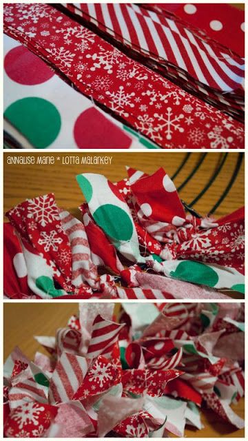 Rag Crafts, Christmas Rag Wreath, Rag Wreath Tutorial, Diy Christmas Crafts To Sell, Christmas Decorations Centerpiece, Diy Christmas Garland, Rag Garland, Material Wreaths, Fabric Wreath