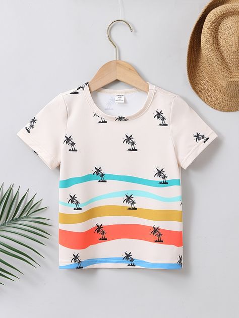 Shein Kids, Free T Shirt Design, Baby Boy Dress, Baby Couture, Boys Stripes, Palm Tree Print, Boys Set, Toddler Boy Outfits, Boy Tees