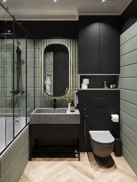 RINDES_CLASSICA :: Behance Bilik Air, Modern Small Bathrooms, Luxury Master Bathrooms, Black And White Bathroom, Neoclassical Interior, Washroom Design, Bathroom Design Decor, Toilet Design, Small Bathroom Design