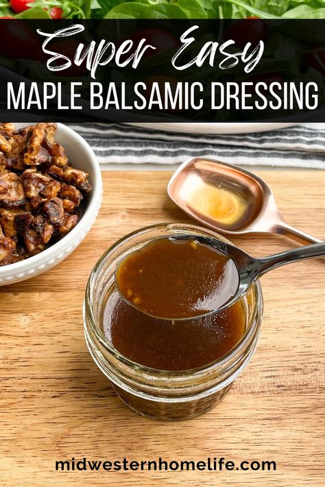 Homemade Maple Balsamic Dressing is the perfect way to elevate your favorite salads. This sweet and tangy vinaigrette dressing is so much better than anything you'll find at the store and shakes together quickly with simple ingredients. Maple Balsamic Vinaigrette, Easy Homemade Salad, Maple Balsamic Dressing, Balsamic Dressing Recipe, Easy Homemade Salad Dressing, Honey Balsamic Vinaigrette, Balsamic Vinaigrette Recipe, Maple Balsamic, Salad Dressing Recipe