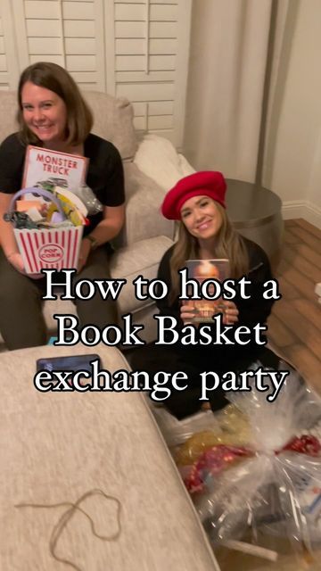 Adult Book Basket, Book Club Basket, Themed Book Baskets, Book Exchange Basket, Book Basket Storage, Pop Up Shop Book Display Ideas, Book Exchange Party Ideas, Book Basket Party, Book Party Ideas For Adults