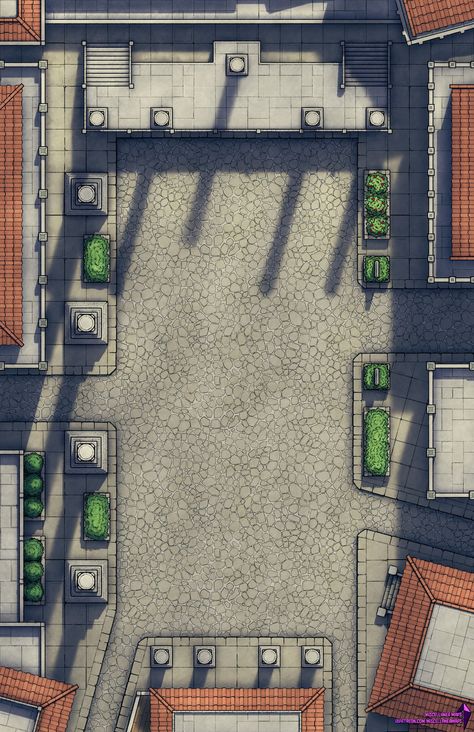 City Square Battlemap, Dnd Jail Cell Map, Steampunk City Battlemap, Dnd Battle Maps City, Courtyard Battlemap, Rpg City Map, D&d Maps, Dnd City Map, City Battlemap