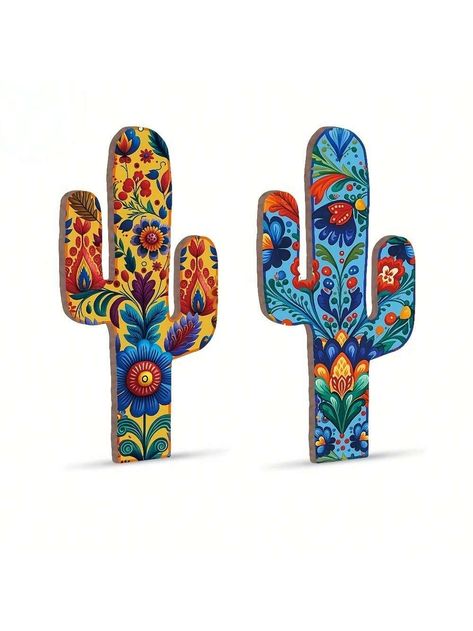 Putuo Decor, 1 Piece Mexican Style Cactus Shaped Wooden Signs, Mexican Tiles Pattern Plate Decoration Wall Art Painting Decor For Home Living Room Bedroom, 5.1 X 15.7 Inches Multicolor    MDF     Home Decor, size features are:Bust: ,Length: ,Sleeve Length: Frida Kahlo Kitchen Decor, Mexican Painted Furniture Folk Art, Mexican Barro Decor, Mexican Folk Art Pattern, Mexican Art Traditional, Mexican Painted Furniture, Mexican Art Painting, Mexican Print, Mexican Restaurant Decor