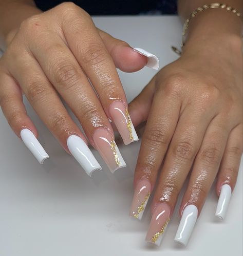 Clean elegant nails White Nails With Gold Flakes, Black Women Tattoos, Tattoos About Love, Aesthetic Tattoos Arm, Tattoos About Growth, Gold Nails Prom, Tattoos For Someone Who Passed, Tattoos Between Breast, Tattoos About Healing