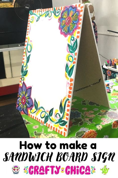 How to make sandwich board signs! #craftychica #sandwichboardsigns #sandwichboarddiy #sandwichboardsignsdiy Sidewalk Signs Diy, Poster Board Signs Diy, How To Make A Sandwich Board Sign, Sandwich Board Signs Diy, Diy Sandwich Board Sign, Diy Sandwich Board, Poster Board Signs, Diy Sandwich, Sandwich Board Sign