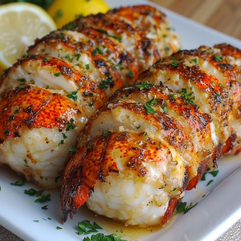 🦞✨ Garlic Butter Lobster Tails: Indulge in luxurious flavors with this easy dish! 🦞✨ #SeafoodLovers #GourmetAtHome Garlic Butter Lobster Tails Ingredients: Lobster tails (4) Butter (1/4 cup, melted) Garlic (4 cloves, minced) Lemon juice (1 tbsp) Paprika (1 tsp) Parsley (for garnish) Instructions: Split lobster tails and loosen meat. Mix butter, garlic, lemon juice, and paprika. Brush over lobster meat. Broil for 8-10 minutes. Garnish with parsley. 🦞 Treat yourself to these succulent and b... Baked Lobster, Baked Lobster Tails, Lobster Recipes Tail, Lobster Tail, Lobster Recipes, Lobster Tails, Awesome Food, Healthy Food Motivation, Easy Dishes