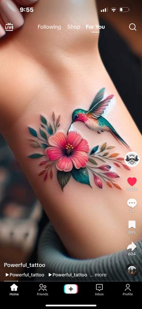 Humming Bird Tattoo With Color, Hummingbird Dreamcatcher Tattoo, Hummingbird Watercolor Tattoo, Hummingbird Wrist Tattoos For Women, Humming Bird Tattoo For Women, Hummingbird Wrist Tattoo, Hummingbird Shoulder Tattoo, Very Unique Tattoos, Hummingbird And Flower Tattoo