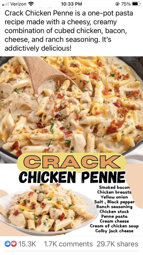 Family Of 6 Dinner Ideas On A Budget, Meal For The Week, Chicken Bacon Cheese, Cubed Chicken, Chicken Penne, One Pot Pasta Recipes, Ranch Seasoning, Chicken Dishes Recipes, Bacon Cheese