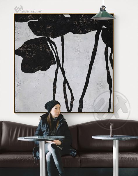 Large Abstract Flower Painting on Canvas Oversized Wall Art - Etsy Kanada Flower Abstract Painting, Black Paintings, Boom Kunst, Black And White Abstract Painting, Large Landscape Painting, Large Wall Art Canvas, Canvas Painting Abstract, Tree Painting Canvas, Flower Painting On Canvas