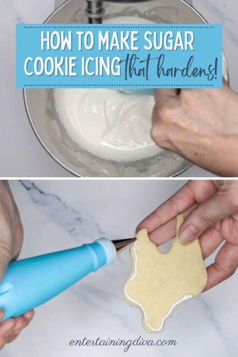 This quick and easy royal sugar icing recipe is great for cookie decorating or creating hard decorations for cakes. It also tastes amazing and dries hard with a shiny finish. The main trick is to create the perfect consistency so here's how to make it! Cookie Icing Recipe That Hardens, Sugar Cookie Icing Recipe That Hardens, Hard Cookie Icing, Cookie Icing That Hardens, Icing That Hardens, Sugar Cookie Frosting Recipe, Best Royal Icing Recipe, Cookie Frosting Recipe, Sugar Cookie Icing Recipe