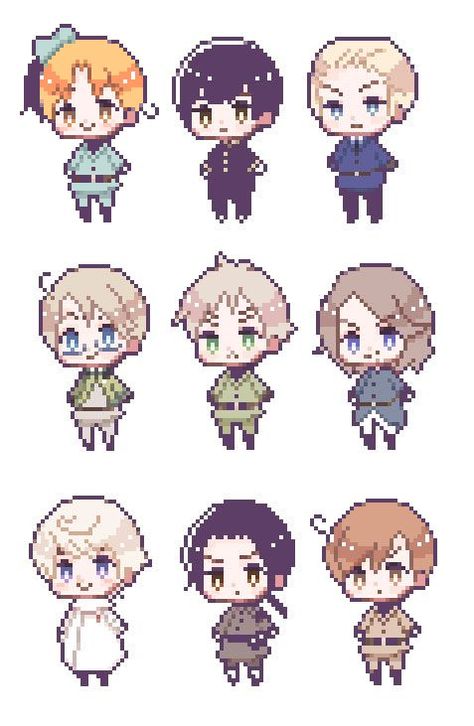 Hetalia, Pixel Art, Video Game, Art Style, Hair, Art