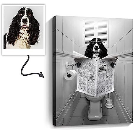 Amazon.com: Stupell Industries Dog Reading The Newspaper On Toilet Funny Painting Black Framed Wall Art, 11 x 14, Multicolor: Posters & Prints Pug Artwork, Canvas Photo Wall, Dog Bathroom, Bathroom Wall Decor Art, Handmade Portrait, Funny Bathroom Art, Bathroom Artwork, Personalized Pet Gifts, Custom Pet Art