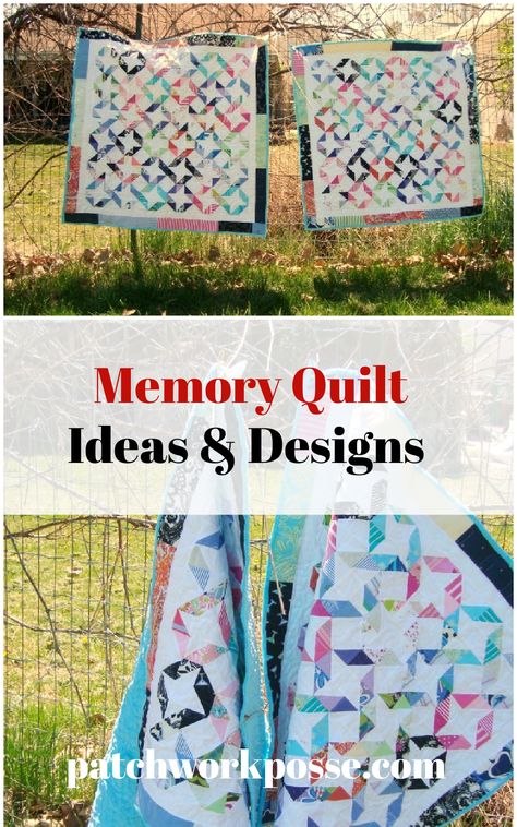 14 Best Memory Quilt Ideas to Make and Cherish 5 Memory Quilt Patterns Free, Memory Quilts From Clothes, Memory Quilt Ideas, Grandmas Quilt, Grandmother Quilt, Photo Quilts, Baby Clothes Quilt, Shirt Quilts, Memory Quilts