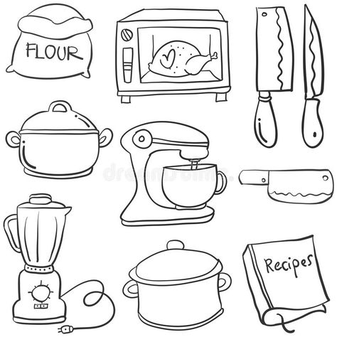 Cute Kitchen Drawing, Kitchen Cartoon, Cartoon Doodles, Kitchen Drawing, Cartoon Drawings Of People, Vector Doodle, Food Doodles, Cartoon Drawings Disney, Cartoon Drawing Tutorial