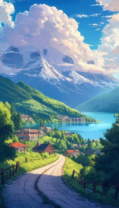 SD3 is a breathtaking masterpiece in the style of Studio Ghibli, featuring picturesque mountains and a serene lake. The lush greenery, vibrant colors,... -  #Ghiblistyle #lake #Landscape #Mountains Ghibli Style Landscape, Studio Ghibli Mountains, Ghibli Mountains, Studio Ghibli Art Landscape, Ghibli Studio Aesthetic, Landscape Studio Ghibli, Studio Ghibli Landscapes, Studio Ghibli Nature, Studio Ghibli Landscape