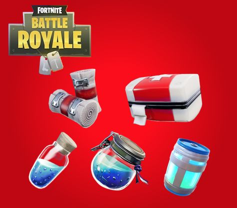 50 shield Slurpee juice chug jug med kit bandages Med Kit, Fortnite Battle Royale, Battle Royale, Powerade Bottle, Red Background, Drink Bottles, Fortnite, Juice, Toy Car