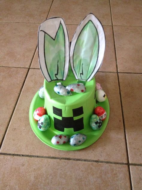 Front Easter Hats For Kids Boys, Boys Easter Bonnet Ideas, Easter Hats For Boys, Minecraft Easter Bonnet, Minecraft Easter Hat, Easter Bonnet Ideas For Boys, Boys Easter Bonnet, Minecraft Easter, Boys Easter Hat