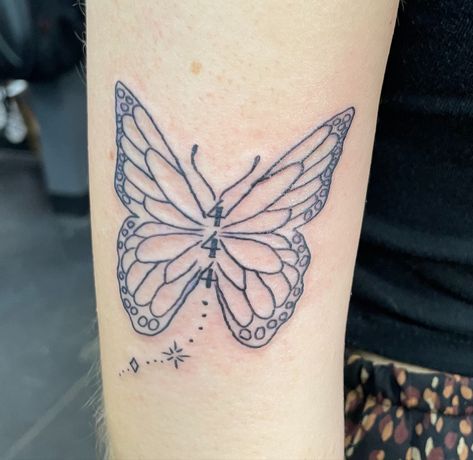 Butterfly Tattoo Numbers, Angel Numbers Butterfly Tattoo, 444 Tattoos With Butterflies, 444 Butterfly Tattoo Ideas, Butterfly With Numbers Tattoo, Butterfly With Angel Number Tattoo, 444 Angel Number Tattoo Ideas, 444 With Butterfly Tattoo, Butterfly 444 Tattoo