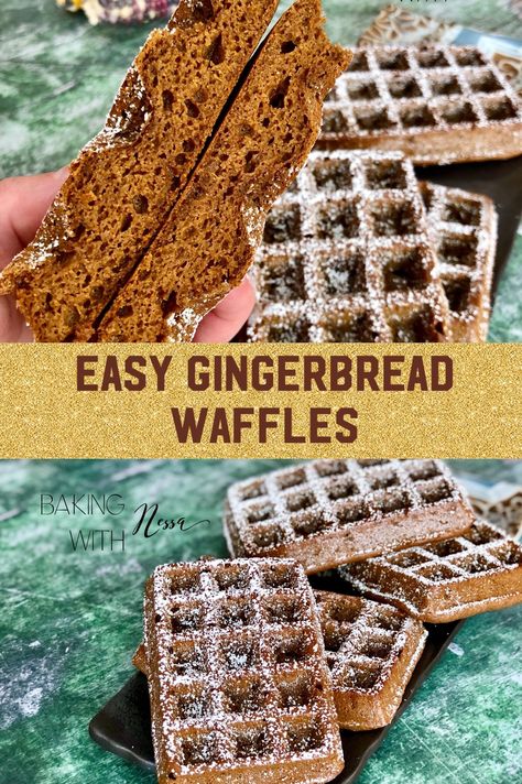 Gingerbread Waffles Healthy, Gingerbread Waffles Easy, Gingerbread Waffles Recipe, December Meals, Mini Waffle Recipe, Gingerbread Waffles, Christmas Waffles, Best Waffle Recipe, Easy Gingerbread