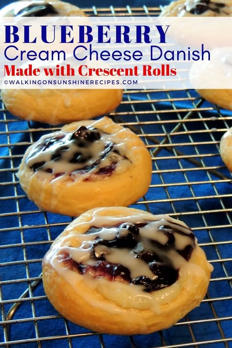 4 Ingredient Blueberry Danish, Blueberry Danish Crescent Rolls, Crescent Roll Breakfast Recipes Cream Cheese, Easy Fruit Danish Recipe, Blueberry Crescent Roll Muffins, Fruit Crescent Roll Recipes, Blueberry Cream Cheese Danish With Crescent Rolls, Breakfast Ideas Pastry, Crescent Roll Danish Cream Cheeses