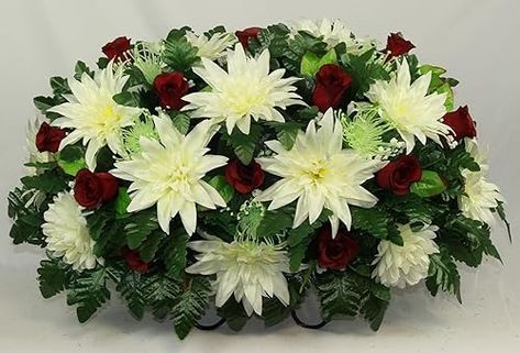 Amazon.com: XL Handmade Spring Mixture Cemetery Flower Headstone Saddle Arrangement-Grave Decoration-Memorial Artificial Flower Arrangement : Home & Kitchen Gravesite Decorations, Fall Cemetery, Burgundy Roses, Cemetery Arrangements, Casket Sprays, Cemetery Headstones, Grave Decorations, Flowers For Sale, Cemetery Flowers