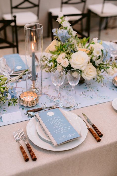 A Romantic Rehearsal Dinner and Wedding at a Chateau in France | Martha Stewart Navy Rehearsal Dinner Decorations, Rehearsal Dinner Color Schemes, Rehearsal Dinner Long Table Decor, Flowers For Rehearsal Dinner Tables, Blue Rehearsal Dinner Decor, Rehearsal Dinner Welcome Table, Something Blue Rehearsal Dinner, Garden Party Rehearsal Dinner, Rehearsal Dinner Tablescapes