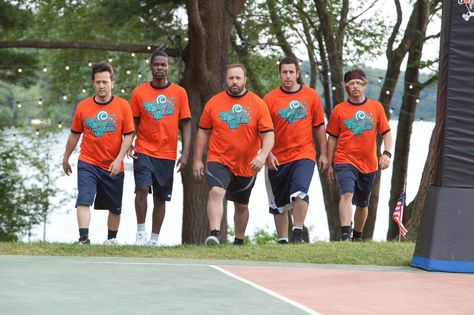 Adam Sandler,    Chris Rock, Rob Schneider, David Spade, and Kevin James in Grown Ups (2010) Adam Sandler Movies, Grown Ups 2, David Spade, Rob Schneider, Iconic Movie Characters, Halloween Fantasias, Up The Movie, Movie Character Costumes, Spirit Week Outfits