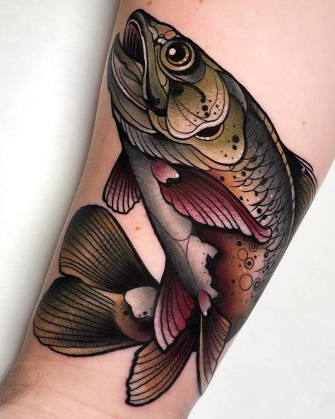 Salmon Tattoo, Traditional Tattoo Animals, Traditonal Tattoo, Natur Tattoo Arm, Nautical Tattoo Sleeve, Neo Tattoo, Animal Sleeve Tattoo, Neo Trad Tattoo, Nature Tattoo Sleeve