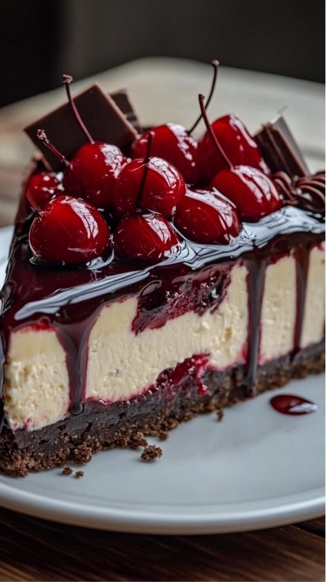 No-Bake Black Forest Cheesecake - Valerie Recipes Bourbon Biscuit, Cheesecake Base, Black Forest Cheesecake, Black Forest Cake Recipe, Cherry Cheesecake Recipe, Black Forest Gateau, Chocolate Cookie Crust, Cherry Topping, Vegan Cheesecake Recipe