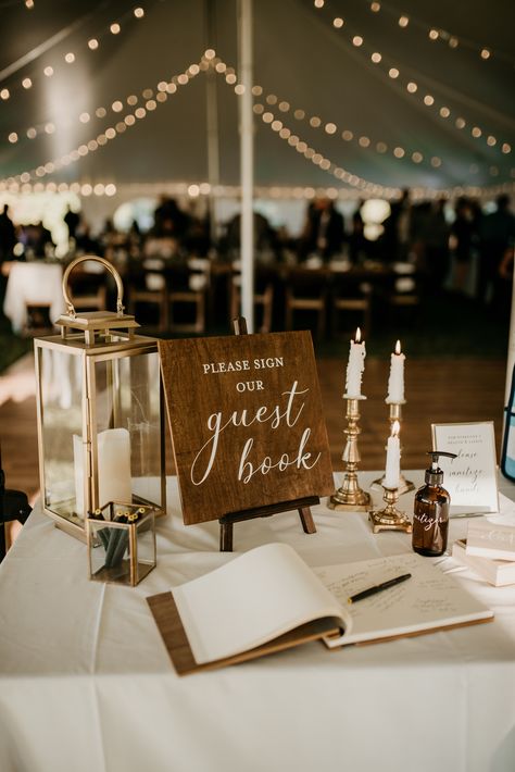 Welcome Sign With Lanterns, Gift Tables For Weddings, Wedding Guest Decorations, Wedding Display Table Ideas, Rustic And Gold Wedding Decor, Sign Table Wedding Decoration, Guest Wedding Table Decor, Wedding Sign In Table Decor, Wedding Book Signing Table