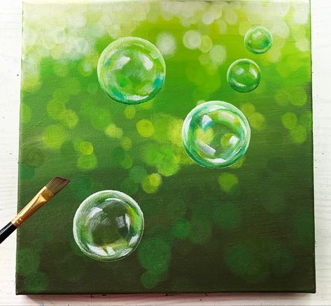 Bubbles painting tutorial with blurry bokeh background Blurry Painting Tutorial, Blurry Background Painting, Painting Bubbles Watercolor, Bubble Painting Ideas, Bokeh Background Painting, Acrylic Bubble Painting, Bubbles Painting Tutorial, Painting Bubbles Acrylic, Easy Background Painting