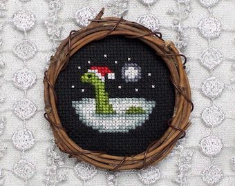 Loch Ness Monster, Loch Ness, Pdf Quilt Pattern, Mini Cross Stitch, Cross Stitch Patterns Christmas, Back Stitch, Christmas Cross, Christmas Cross Stitch, Cross Stitch Designs