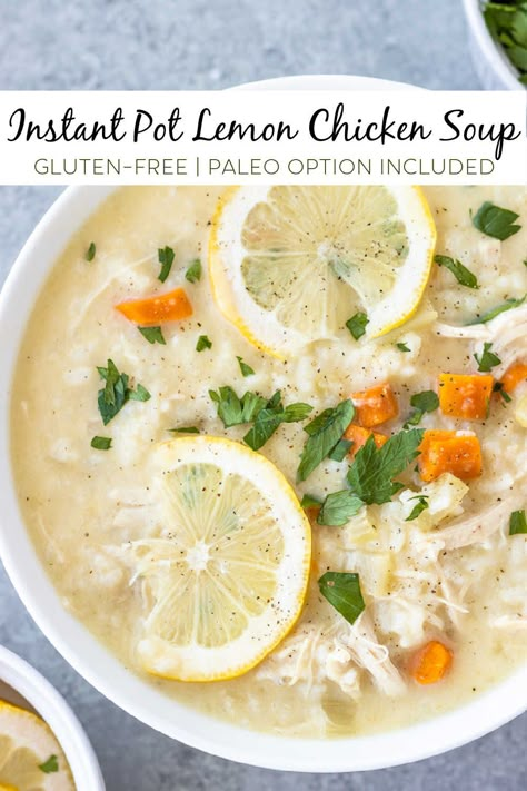 Paleo Lemon Chicken, Instant Pot Zuppa Toscana, Lemon Chicken Rice Soup, Instant Pot Lemon Chicken, Greek Lemon Soup, Chicken Soup With Rice, Whole30 Easy, Lemon Chicken Rice, Lemon Rice Soup