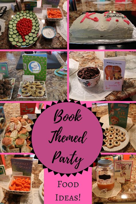 Library themed snack and food ideas for a book, library, or bookworm themed baby shower or birthday party! Bookworm Party, Book Birthday Party, Book Themed Birthday Party, Book Club Snacks, Themed Snacks, Book Birthday Parties, Book Themed Party, Shopkins Party, Book Birthday