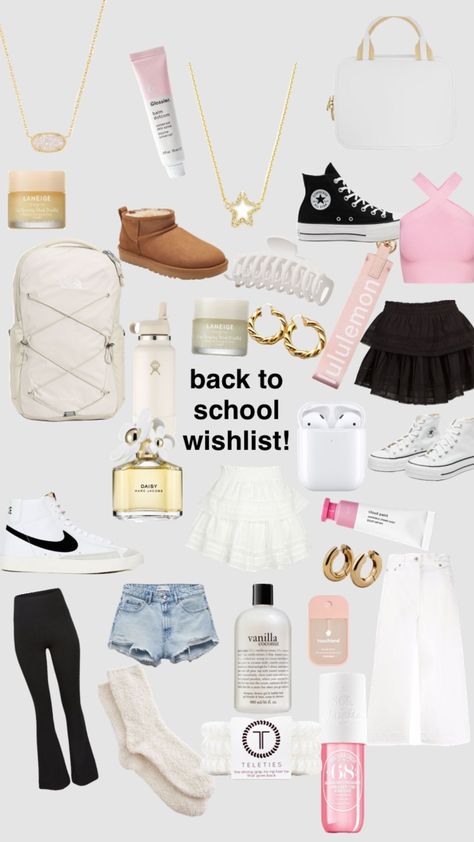 vanilla girl back to school inspo! 🤍 Vanilla School Supplies, Vanilla Girl School Supplies, Vanilla Girl Outfits School, School Wishlist, Girl School Supplies, Girl Backpacks School, Balm Dotcom, Vanilla Girl, School Clothes