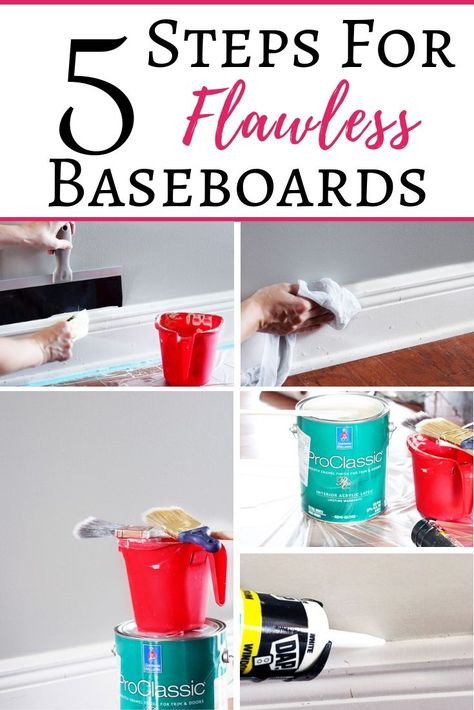 This step-by-step guide for painting baseboards was so easy to follow and will show you in 5 easy steps how to get flawless baseboards each and every time! | how to paint baseboards, painting baseboards #baseboards #paintingtips How To Paint Baseboards, Paint Baseboards, Painting Baseboards, Carpet Diy, Diy Bedroom, Modern Home Furniture, Painting Trim, Diy Renovation, Diy Home Repair