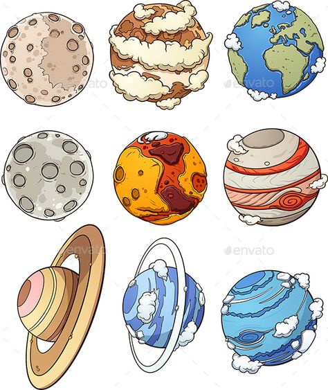 Cartoon Planets Planet Illustration Art, Saturn Cute Drawing, Physic Drawings, Physics Related Drawings, Jupiter Drawing Planet, Mars Drawing Planet, Earth And Moon Drawing, Mercury Drawing Planet, Venus Drawing Planet