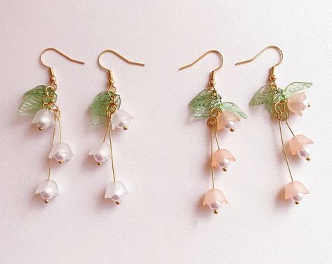 Lily Of The Valley Aesthetic, Bluebell Earrings, Wild Hyacinth, Valley Aesthetic, Flower Lily Of The Valley, Beads Crown, Resin Leaf, Dainty Accessories, Enchanted Jewelry