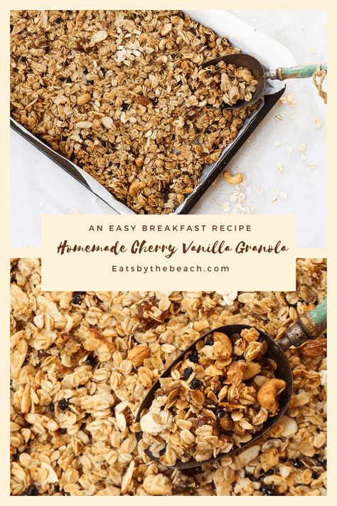 Cherry Granola, Granola Snacks, Vanilla Granola, Easy Breakfast Recipe, Cherry Vanilla, Keto Recipes Breakfast, Granola Recipe, Filling Breakfast, Bar Recipes