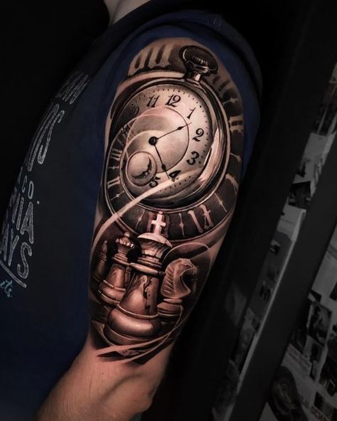 Евгений Швырев on Instagram: "2 сеанса #tattooartist #tattoo #tattoos #pocketwatch #tattooshop #tattooed #tattooart #tattooist #tattooing #tattooink #tattoolove #ink #inked #inkedgirl #clock #art #inklife #realismtattoo #blackandgreytattoo #inkstagram #tattooconvention #blackandgrey #moscow" Chess Tattoo, Clock Tattoo Design, Tattoo Convention, Clock Tattoo, Old Tattoos, Best Sleeve Tattoos, English Tattoo, Realism Tattoo, Tattoo Design Drawings