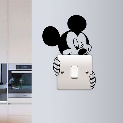 Disney Kids Rooms, Simple Wall Paintings, Mickey Mouse Wall, Light Switch Sticker, Switch Sticker, Selfie Wall, Creative Wall Painting, Diy Wall Painting, Diy Wand