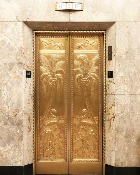 Lemon Yellow on Instagram: “These never get old. The beautiful elevator doors that lead up to our studio — Art Deco skyscraper (1939) @dupontbuilding” Speakeasy Decor Bar, Art Deco Door Handles, No Sleep Till Brooklyn, Speakeasy Decor, Stair Elevator, Elevator Interior, Deco Interiors, Elevator Lobby, Art Deco Door