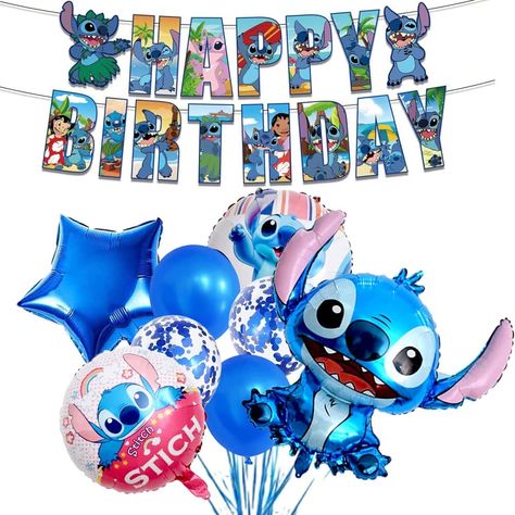 Stitch Birthday Party Decorations, Stitch Balloons, Lilo Stitch Birthday Party, Stitch Happy Birthday, Lilo And Stitch Birthday Party, Birthday Stitch, Lilo And Stitch Birthday, Stitch Birthday Party, 1 Happy Birthday