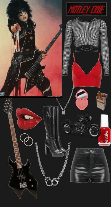 Punk Rock Glam Outfit, Glam Rock Inspired Outfit, Motley Crue Concert Outfit Ideas, Motley Crue Halloween Costume, Groupie Halloween Costume, 80s Rock Concert Outfit Ideas, 80s Outfits Rock And Roll, Motley Crue Outfit Ideas, Motley Crue Inspired Outfit