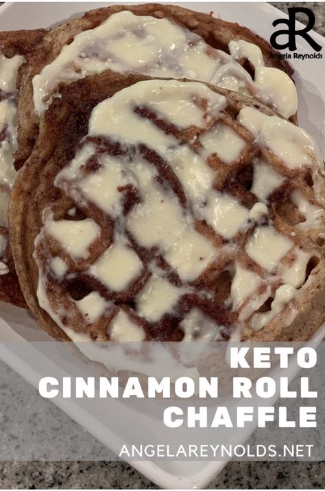 KETO Cinnamon Roll Chaffle - Angela Reynolds Cinnamon Roll Chaffle, Keto Cinnamon Roll, Keto Cinnamon, Waffle Maker Recipes, Keto Recipes Breakfast, Low Carb Sweets, Low Carb Breakfast Recipes, Easy Cinnamon, Keto Cooking