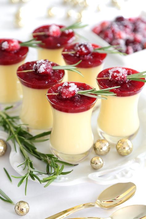 Eggnog Panna Cotta With Spiked Cranberry Sauce Eggnog Panna Cotta, Desserts For Christmas, Cranberry Sauce Recipe, Läcker Mat, Christmas Dessert, Christmas Food Desserts, Christmas Menu, Christmas Cooking, Cranberry Sauce