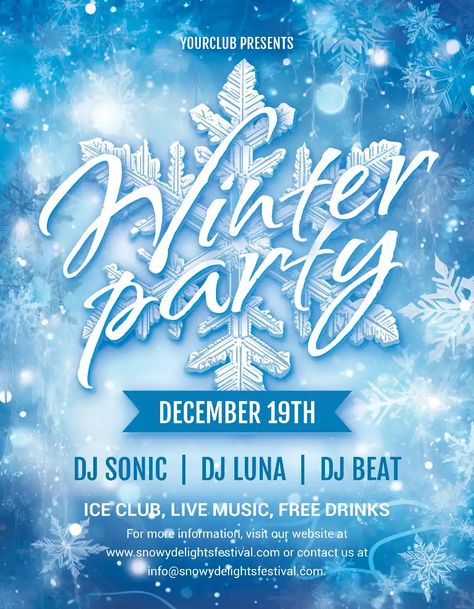 Check out the Cold Winter Party Event Flyer Template for your next club and party event. FreePSDFlyer.com is the best resource full of amazing Free PSD Flyer Templates for Photoshop! Create amazing flyer, poster or social media designs with our free templates. Christmas Event Flyer, Winter Design Graphic, Winter Poster Design, Free Psd Poster, Free Flyer Design, Christmas Party Flyer, Winter Party Themes, Christmas Party Poster, Winter Poster