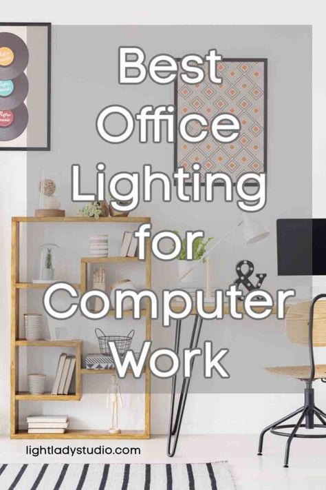 home office with desk light computer and decorations Lights For Home Office Ceilings, Work Desk Lighting, Bedroom Office Lighting, Floor Lamp Next To Desk, Lighting In Office Work Spaces, Floor Lamp Office Work Spaces, Office Lighting Ideas Lamps, Lights For Office Ceilings, Lights For Desk