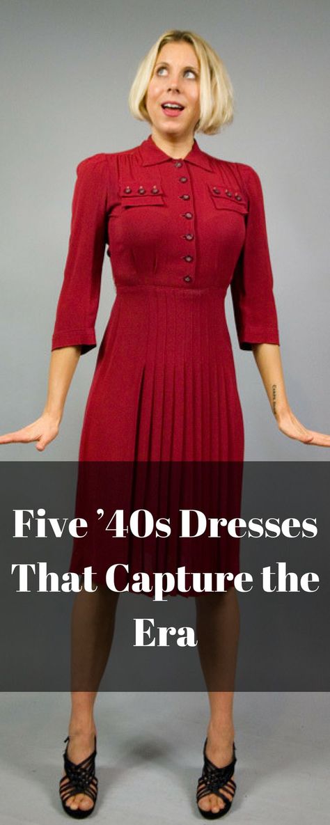 Five ’40s Dresses That Capture the Era How To Dress Like The 1940s, 1940s Fashion Women Outfits Vintage 40s Style, 1940 Fashion Women 40s Style, 1940s Outfits For Women, 40s Inspired Outfits, 1940s Fashion Women Outfits, 1940’s Outfits, 40s Fashion 1940s Style, 1940 Fashion Women